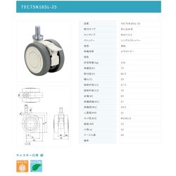 画像2: 東海キャスター　TEC75N16SL-25　双輪キャスター