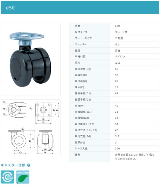 画像2: 東海キャスター　e50　双輪キャスター (2)