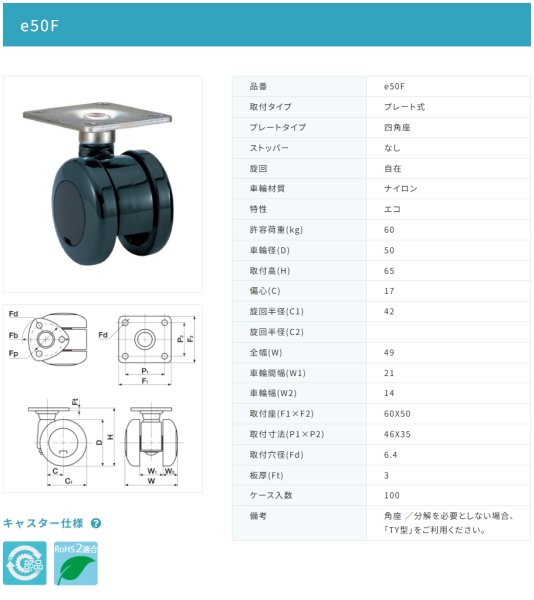画像2: 東海キャスター　e50F　双輪キャスター (2)